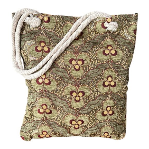NWT Embroidered Canvas Boho Bohemian Tote Bag - Green Red Cream! - Picture 3 of 4